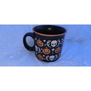 PRIMA Design Large Black Stoneware Jack-o-lanterns and Skulls Coffee Mug